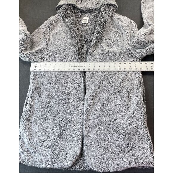 Victoria's Secret PINK Sherpa Hooded Open Front Cardigan Womens Gray Cozy Lounge - Picture 5 of 8